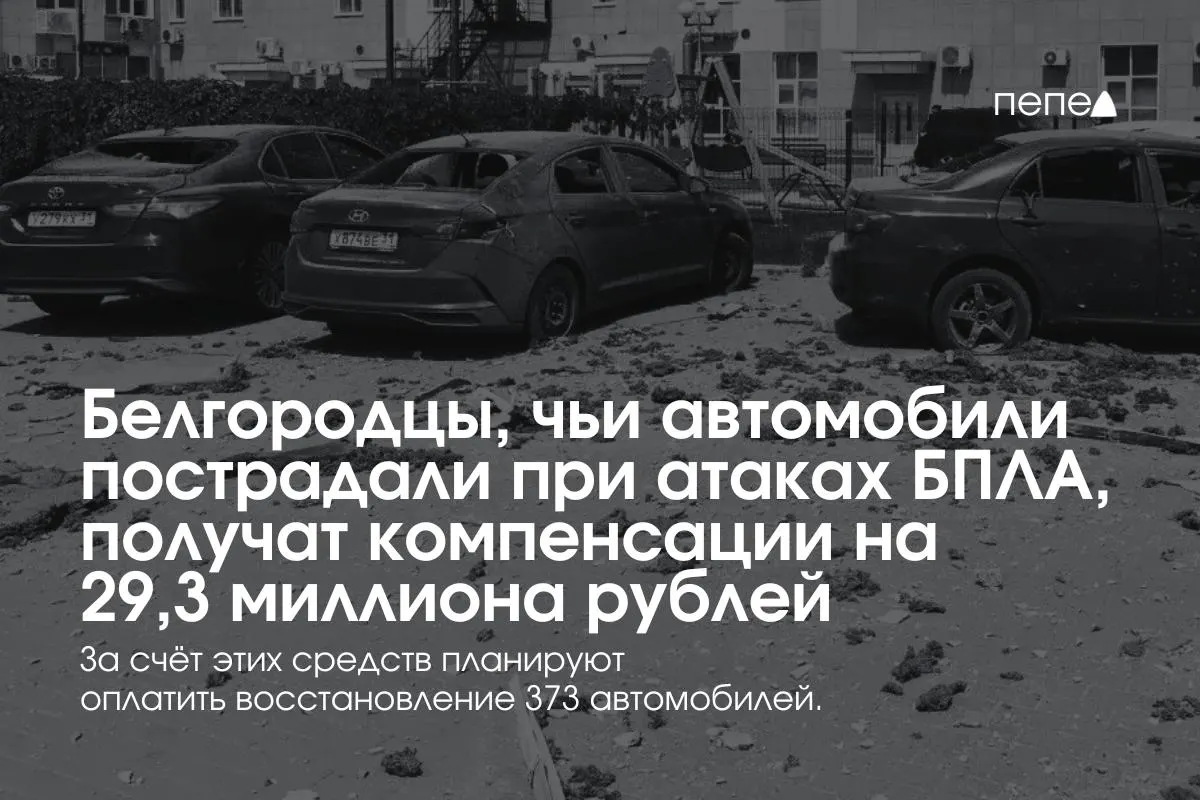 Власти Белгородской области распределят 29,3 млн руб. среди 373 владельцев машин, пострадавших при обстрелах и атаках беспилотников; выплаты возобновлены после паузы из‑за нехватки средств.