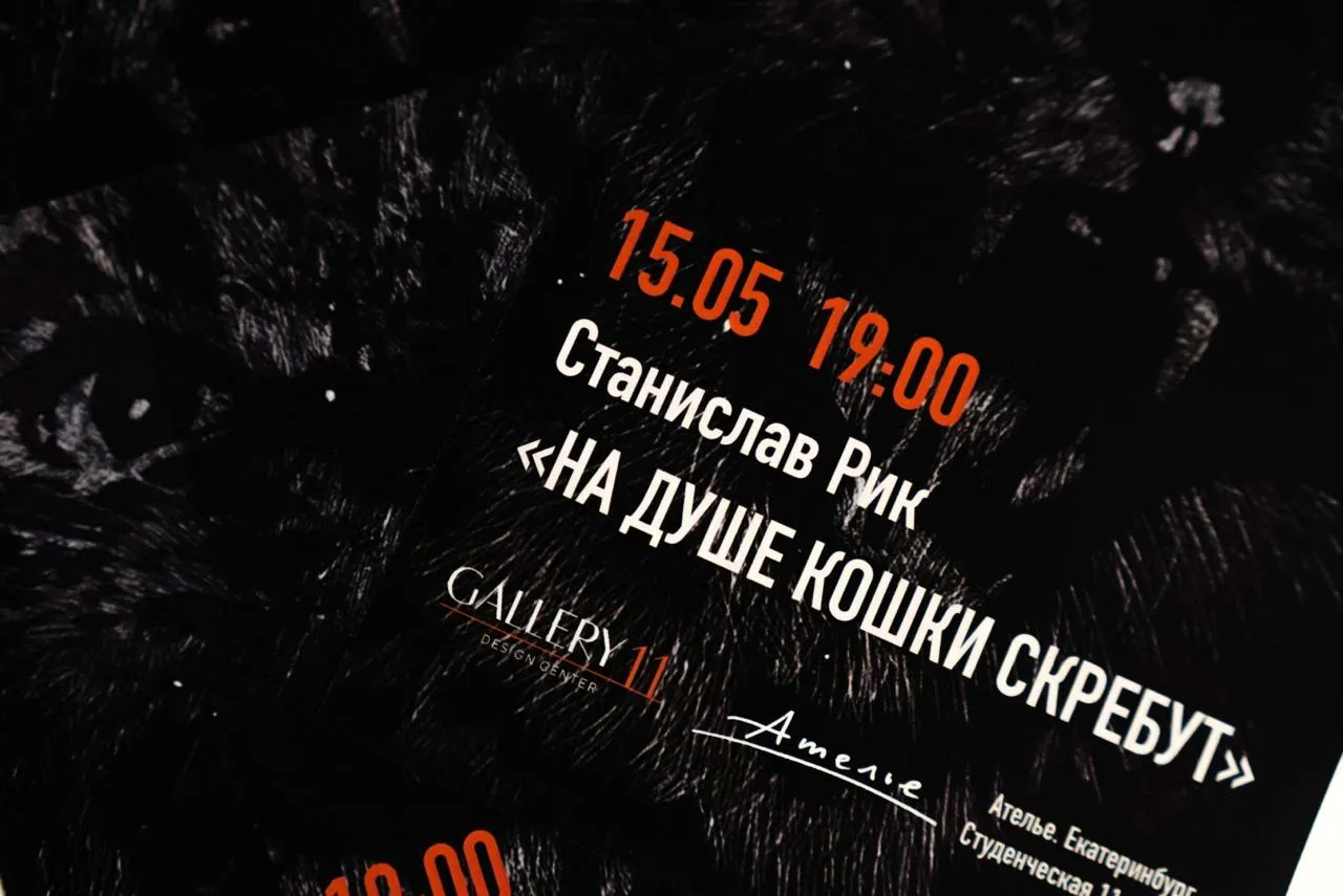 В галерее «Ателье» показали первую персональную выставку Станислава Рика: работы в технике скретчинга с изображениями кошек на стекле, где зритель видит собственное отражение.