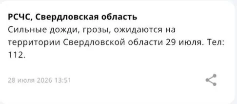 Спасатели предупреждают об ухудшении погоды: дожди и грозы придут в область, в Екатеринбурге вечером возможен дождь — не забудьте зонт.