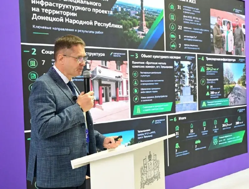 На средства бюджета региона и предприятий Урала отремонтировали десятки домов и сотни тысяч квадратных метров дорог в новых регионах; итоги представлены на выставке TechnoBuild.
