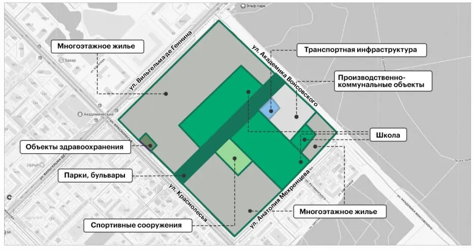 Город утвердил новый проект застройки квадрата вокруг берёзовой рощи в Академическом: запланированы школы, больница и бульвар, часть объектов перенесут из самой рощи после переговоров с активистами. Конфликт вокруг участка продолжается с 2024 года, общая площадь застройки оказалась существенно выше первоначальных планов.