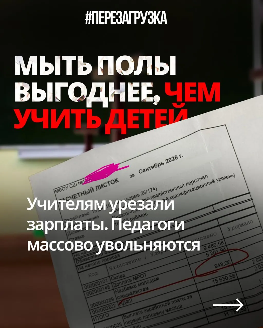 Учителя из регионов публикуют расчётные листки и жалуются на снижение доходов при той же нагрузке на фоне наращивания бюджета на оборону.